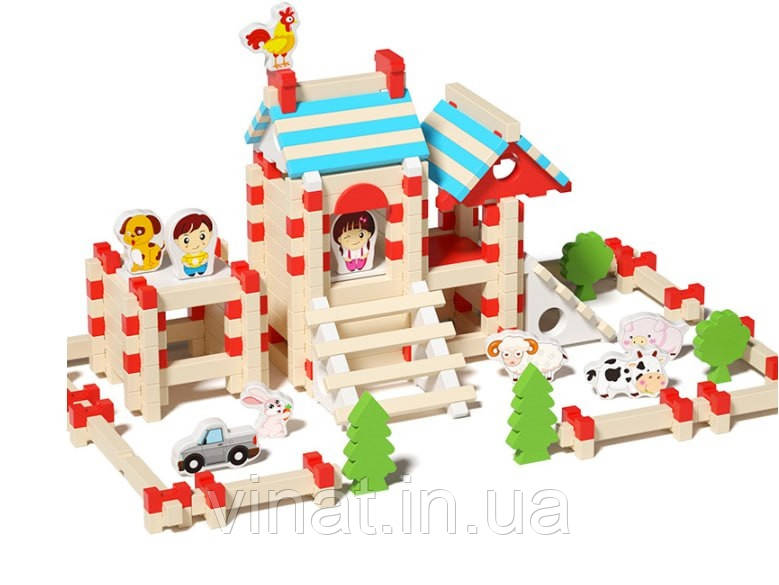 Дерев’яний конструктор Моя Ферма з фігурками 105 деталей + 13 фігур, фото 1
