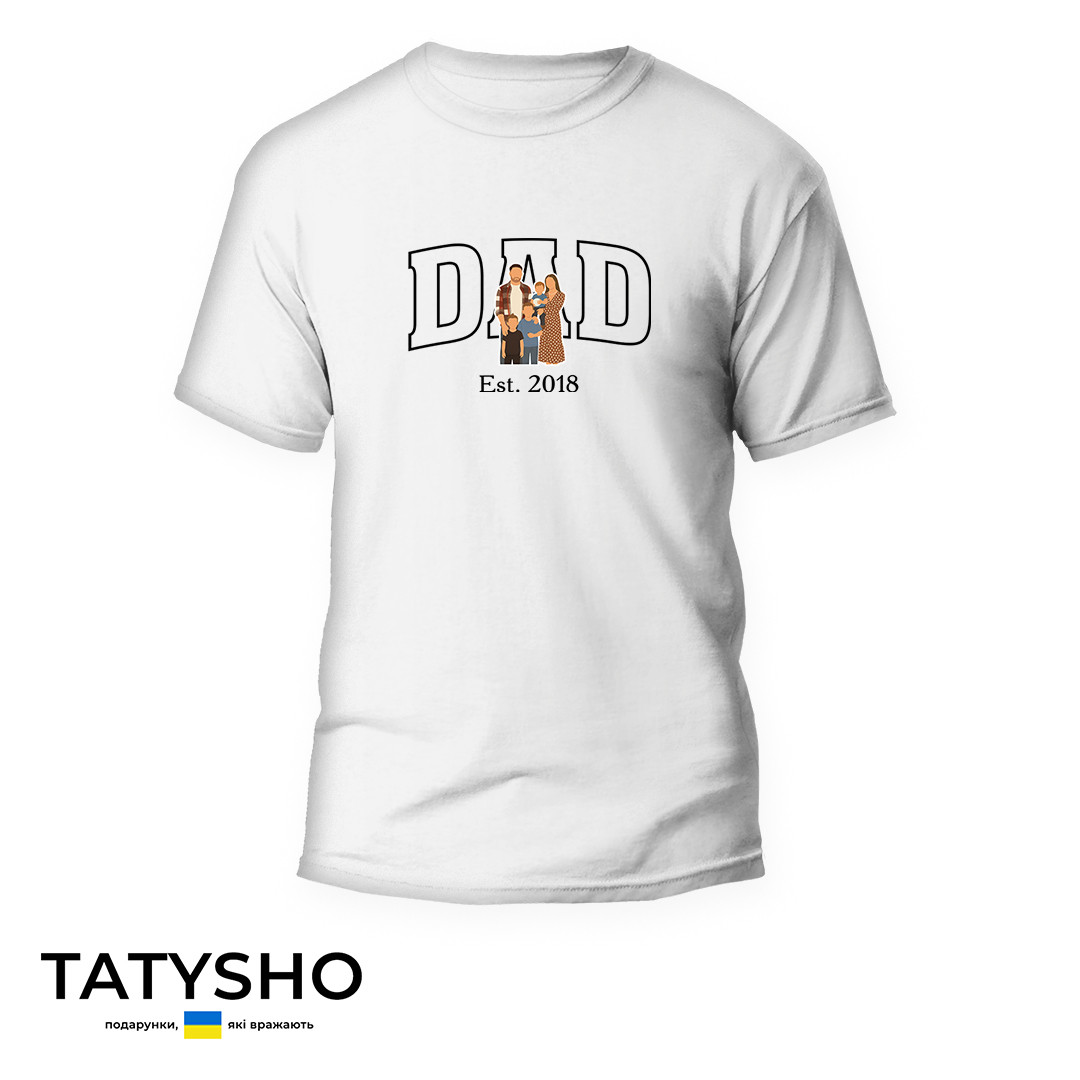 Футболка з принтом "DAD Est. 2018" з ВАШИМ фото ПРЕМІУМ, фото 1
