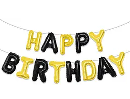 Надувні фольговані слова "HAPPY BIRTHDAY" мікс чорні та золоті, 40 см