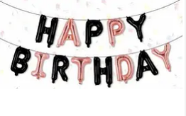 Надувні фольговані слова "HAPPY BIRTHDAY" мікс чорні та рожеве золото, 40 см