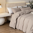 Бежево-сіра двоспальна постільна білизна з вареної бавовни, фото 2