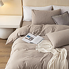 Бежево-сіра двоспальна постільна білизна з вареної бавовни, фото 3