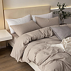 Бежево-сіра двоспальна постільна білизна з вареної бавовни, фото 4