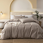 Бежево-сіра двоспальна постільна білизна з вареної бавовни, фото 5