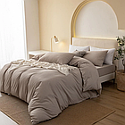 Бежево-сіра двоспальна постільна білизна з вареної бавовни, фото 6