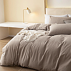 Бежево-сіра двоспальна постільна білизна з вареної бавовни, фото 7