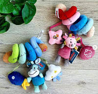 Брязкальце м'яке C 47838 (150) "Bimbo", 3 різновиди, розтяжка, пилка, гремні та шелесткі елементи, у кульці