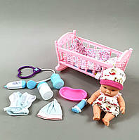 Пупс з ліжечком BLS-W 95 ліжко, одяг, медичне приладдя, у коробці