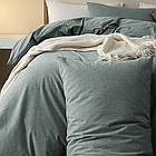 Зелено-бірюзова півтораспальна постільна білизна з вареної бавовни, фото 5