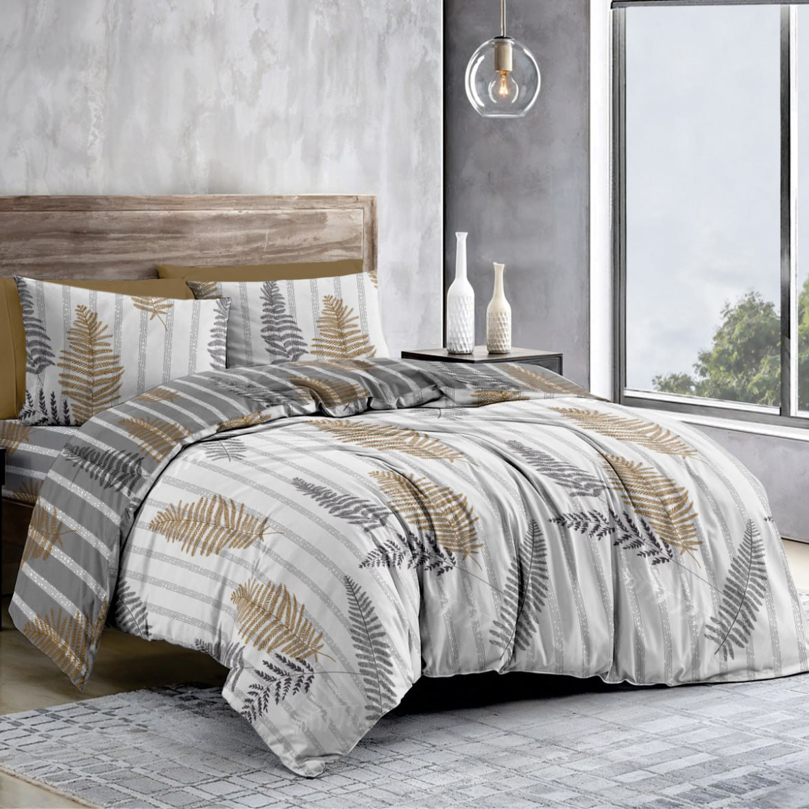 Підковдра на блискавці 145х215 (Бязь) | Полуторна підковдра від виробника "Королева Ночі" | Папороть на сірому, фото 1