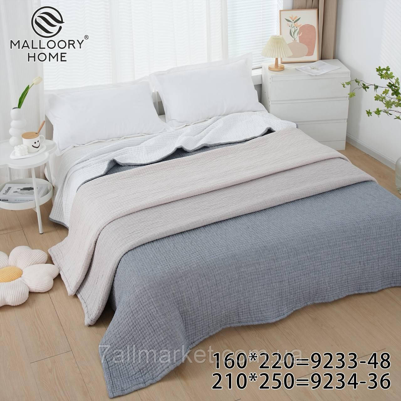 Покривало муслінове євро розмір 210*250 см (мікс) (1уп/5 шт.) "MALLOORY" від прямого постачальника
