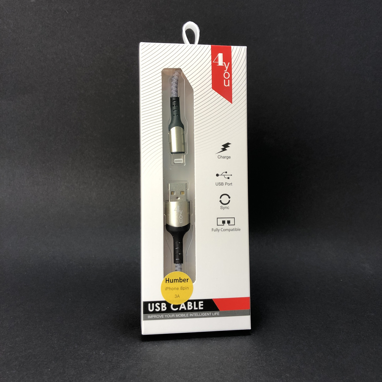 Кабель Usb Lightning 4you Humber (3A, тканина, білий), фото 1