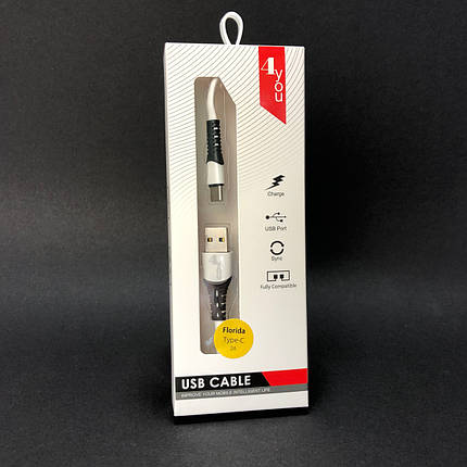 Кабель Usb Type-C 4you Florida (2A, silicon, білий), фото 1