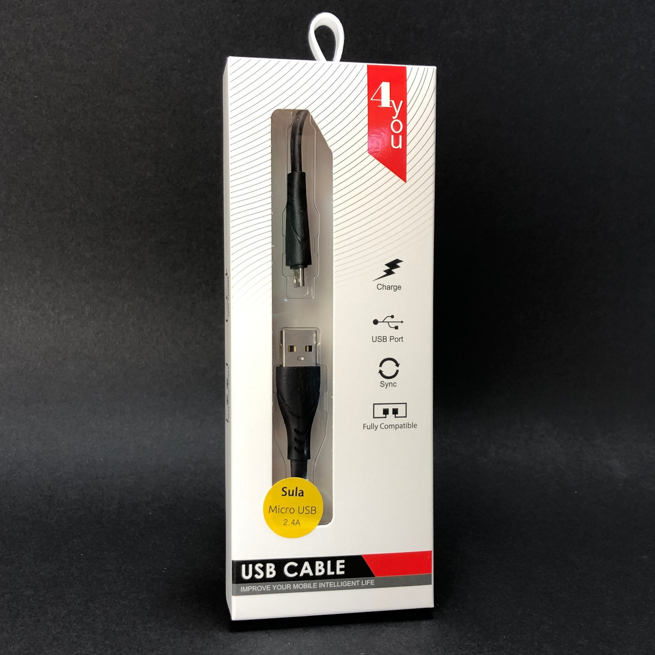 Кабель Usb Micro USB 4you Sula black (2.4A, 1м, Silicone), фото 1