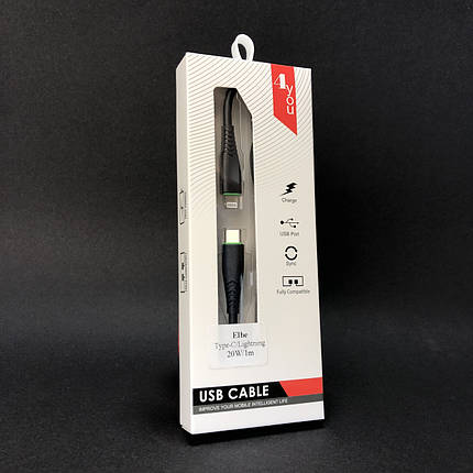 Кабель Type-C/Lightning 4you Elbe PD 20W (silicon) Black, фото 1