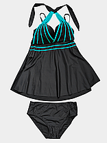 Танкіні закрита спина Fuba 25050 чорний-зелений 48 50 52 54 56 розмір, фото 5