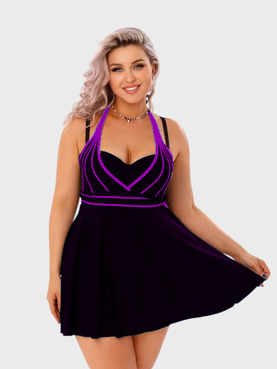 Танкіні закрита спина Fuba 25050 чорний-фіолетовий 48 50 52 54 56 розмір