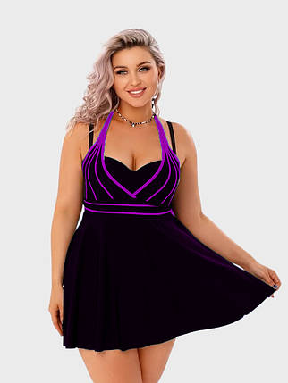 Танкіні закрита спина Fuba 25050 чорний-фіолетовий 48 50 52 54 56 розмір, фото 1