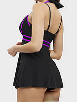 Танкіні закрита спина Fuba 25050 чорний-фіолетовий 48 50 52 54 56 розмір, фото 2