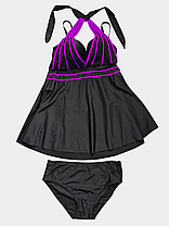 Танкіні закрита спина Fuba 25050 чорний-фіолетовий 48 50 52 54 56 розмір, фото 5