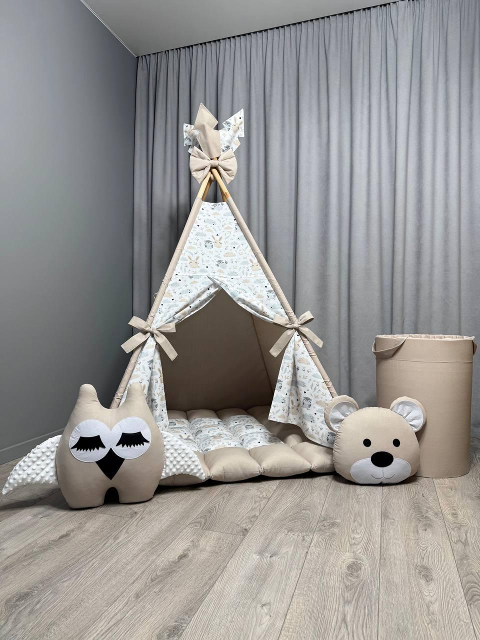 Вігвам для дітей Совенята 1 БОНБОН з Кошиком Повний комплект, вігвам для хлопчика, вігвам для дівчинки, дитячий вігвам, вігвам, фото 1