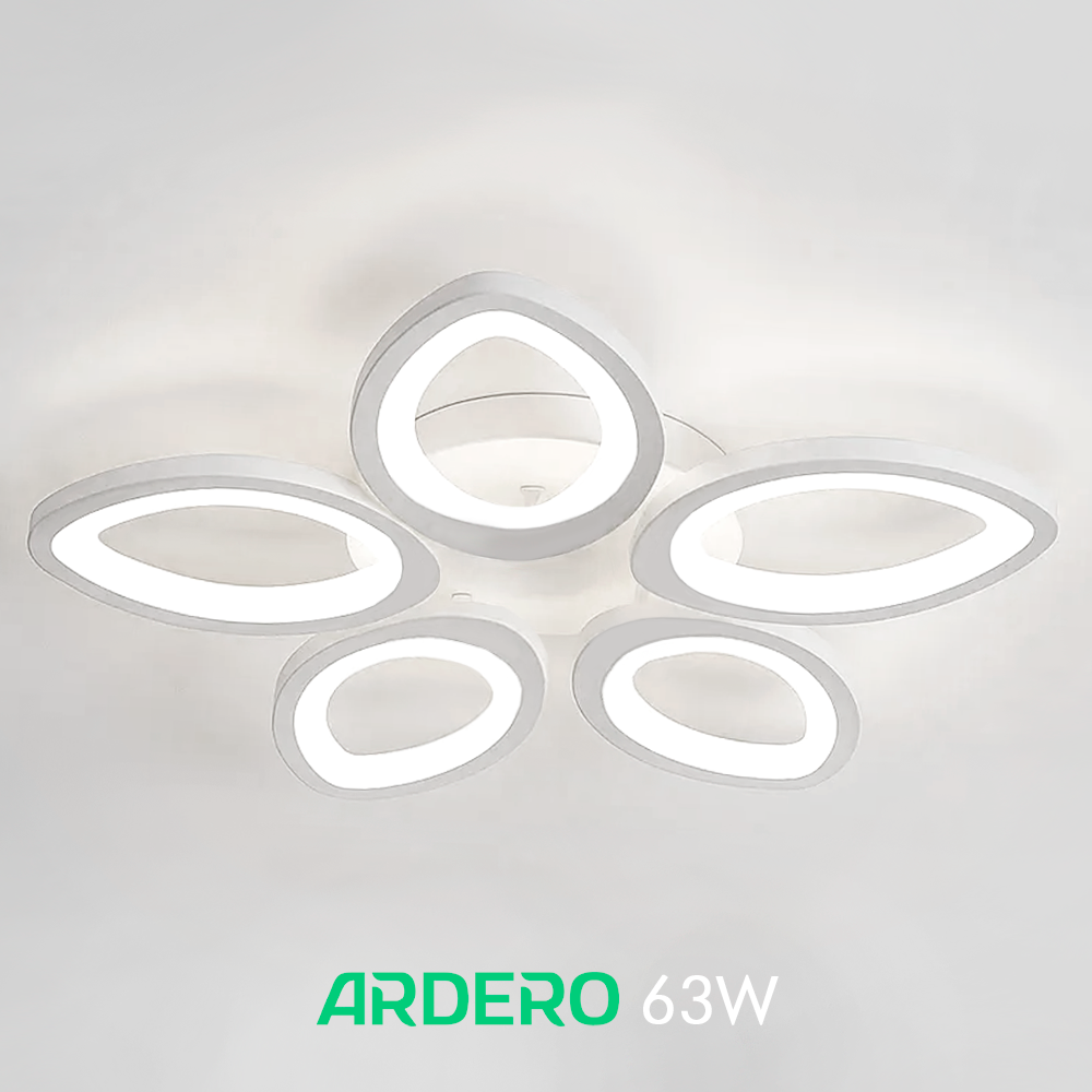 LED люстра Ardero AL6155 ARD 63W SOFI 5350Lm 5000K пелюсткова біла (світильник без пульта) Ø520х85мм, фото 1
