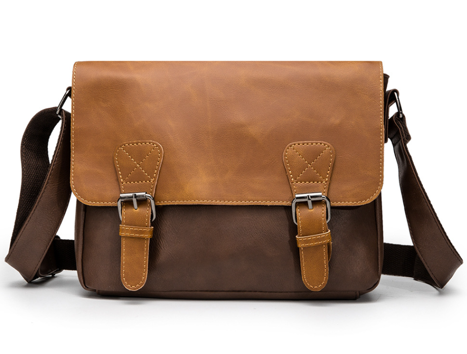 Сумка чоловіча повсякденна на ремені через плече з клапаном на магнітах коричнева екошкіра, фото 1