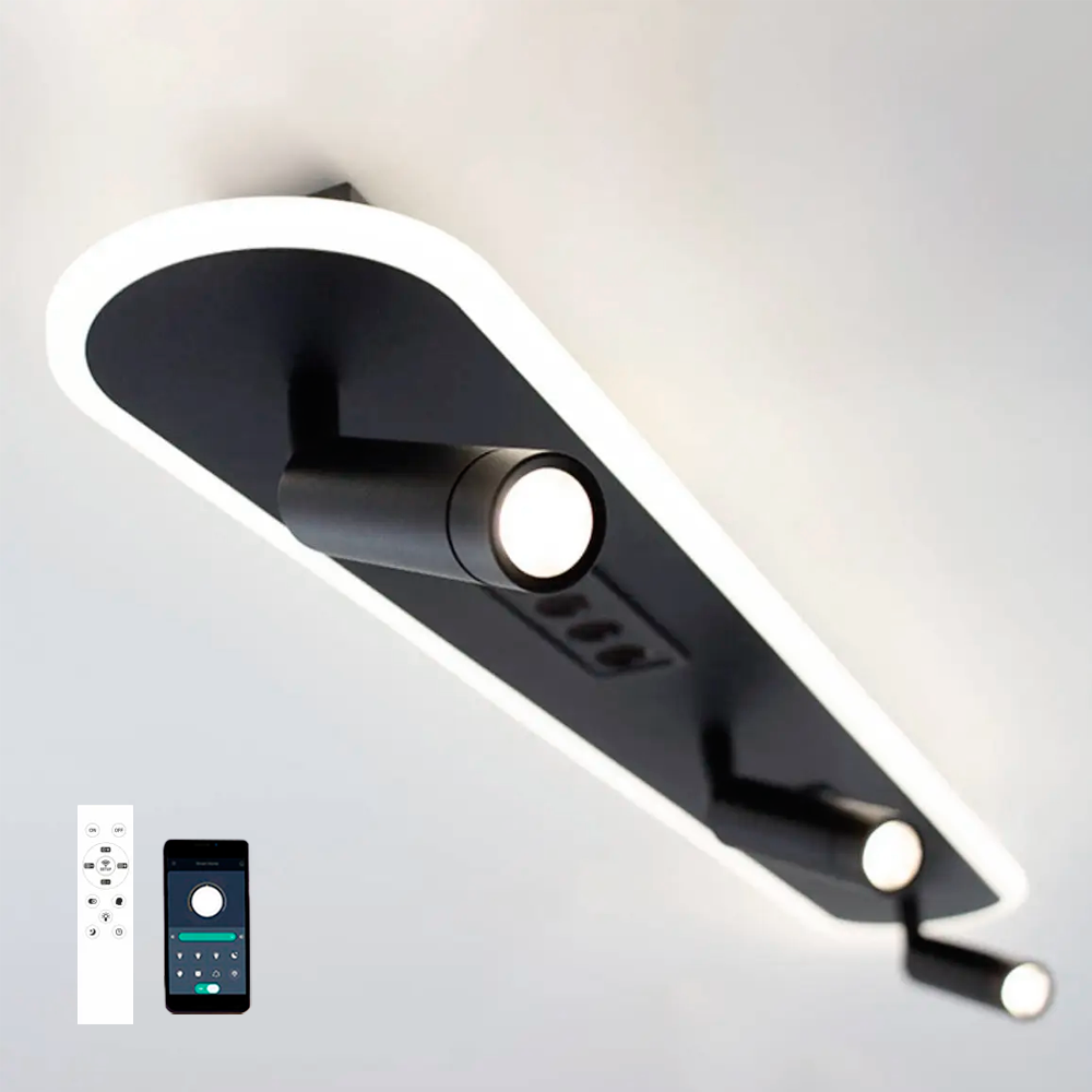 Керований LED світильник Esllse SHEFFIELD 52+6W 3RL APP чорний з пультом та додатком для смартфону 800x120мм BLACK/WHITE