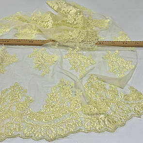 Тканина гіпюр вишита на сітці 135 см купон двосторонній Жовтий лимон