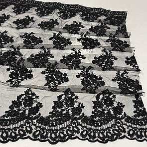 Тканина гіпюр вишита на сітці 135 см купон двосторонній Чорний
