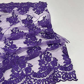 Тканина гіпюр вишита на сітці 135 см купон двосторонній Фіолетовий