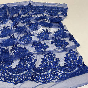 Тканина гіпюр вишита на сітці 135 см купон двосторонній Електрик