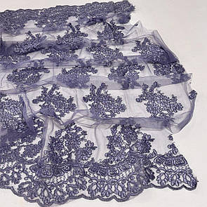 Тканина гіпюр вишита на сітці 135 см купон двосторонній Бузковий