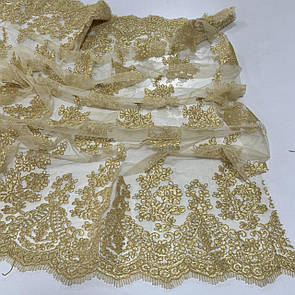 Тканина гіпюр вишита на сітці 135 см купон двосторонній Електрик