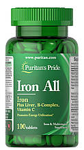 Залізо, Iron All Iron, Puritan's Pride, 100 таблеток
