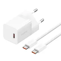 Мережевий зарядний пристрій для телефона Baseus GaN5 (mini) 1C 30W White + USB-C - USB-C (P10110902213-00)
