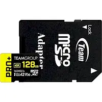 Карта памяти Team PRO + MICRO SDXC UHS-I U3 A2 V30 (DDR200) Black 128GB + SD-адаптер (TPPMSDX128GIA2V3003)