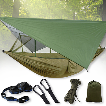 Похідний нейлоновий гамак-намет 260x140 см з москітною сіткою та захисним тентом