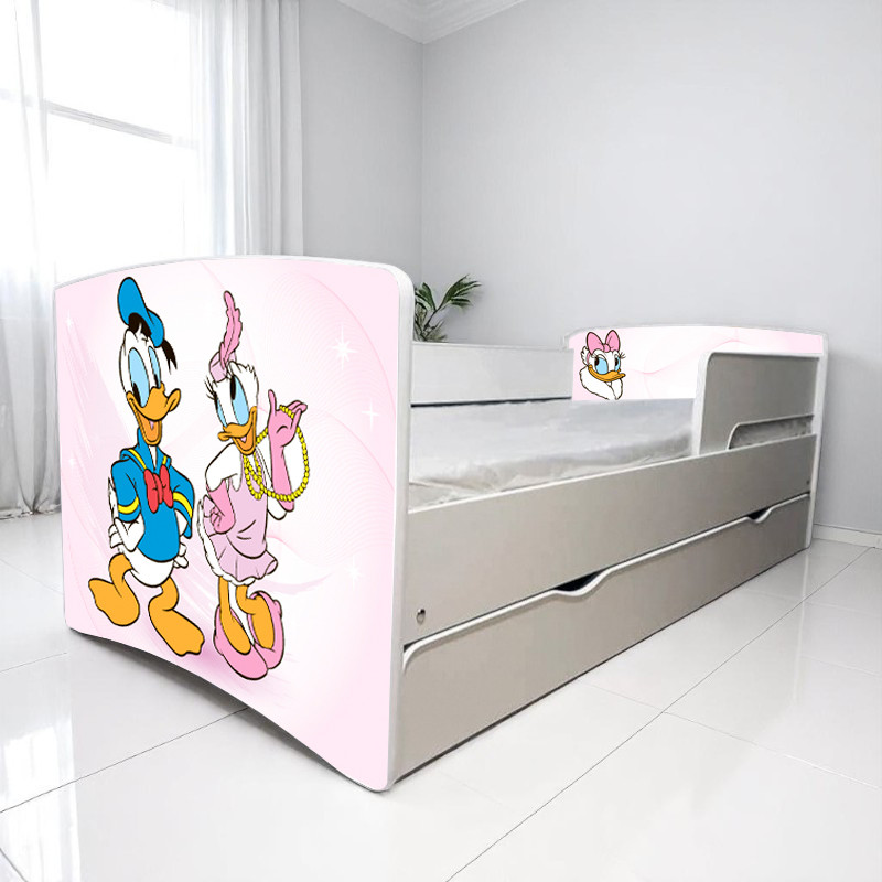 Ліжко для дівчинки Дейзі Дональд з шухлядою на ламелях + захисний бортик, фото 1
