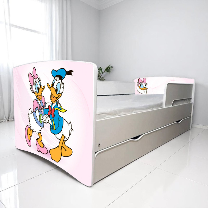 Ліжко для дівчинки Дейзі Дональд з шухлядою на ламелях + захисний бортик, фото 1