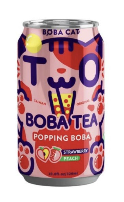 Чай Бабл з кульками боба зі смаком персика та полуниці Boba Cat, 320 мл, фото 1