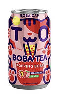 Чай Бабл з кульками боба зі смаком персика та полуниці Boba Cat, 320 мл