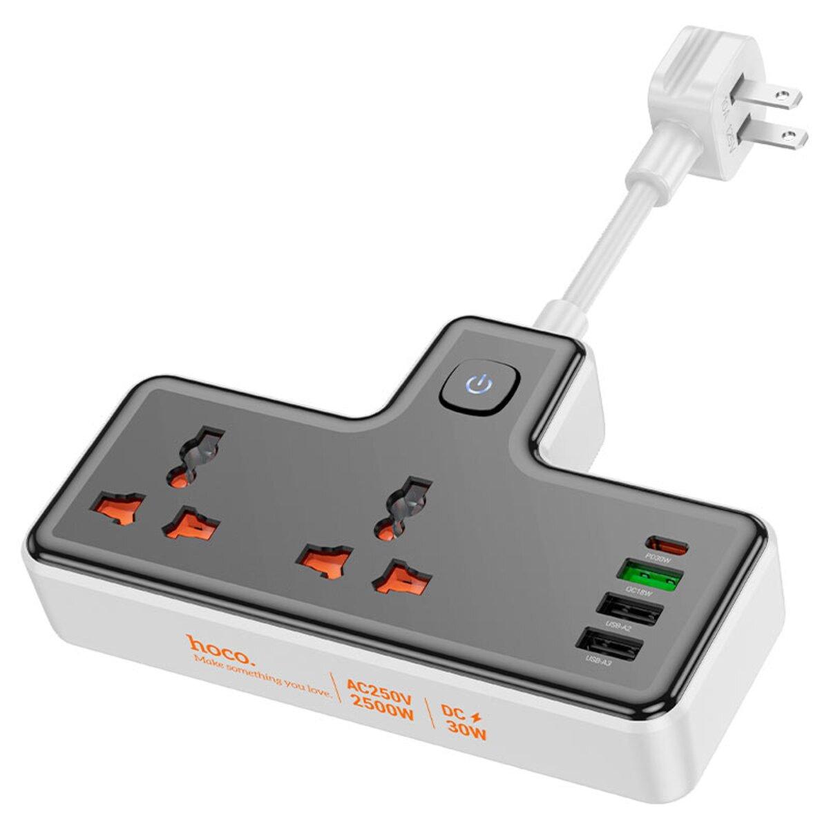 Мережевий подовжувач HOCO AC12 Reise 2-position expansion socket(PD30W/1C3A) Black, фото 1