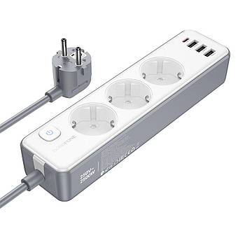 Мережевий подовжувач BOROFONE BAC9 Power 3-position socket(PD20W/1C3A)(EU/GER)(L=3M) White