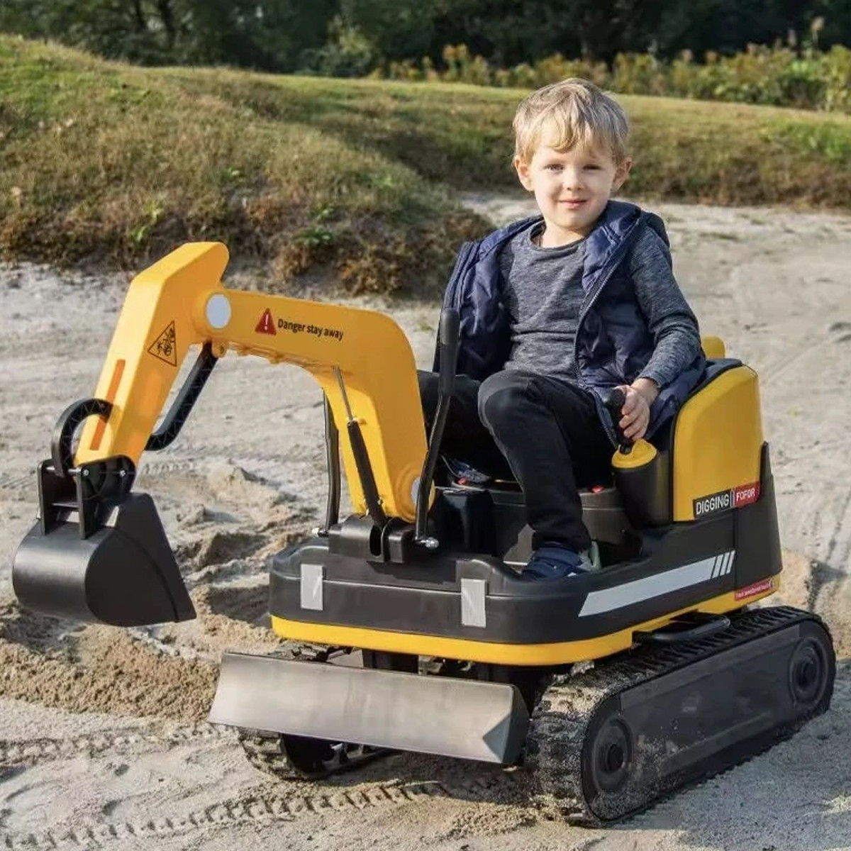 Дитячий електромобіль екскаватор із ковшем на радіокеруванні Bambi M 6135 Жовтий, фото 1