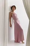 Сукня Azuri довга сатин бретелі змійка 44 пудра, фото 3