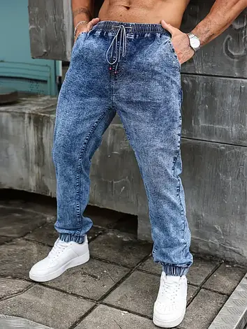 Джинси, джогери супербатальні чоловічі, великі розміри на високий зріст, пояс на гумці, зі шнурівкою NN, фото 1