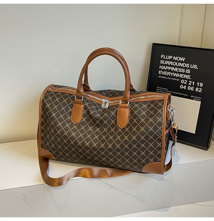 Дорожня сумка у вінтажному стилі з коричневим візерунком 48×27×22 см 1344 коричнева
