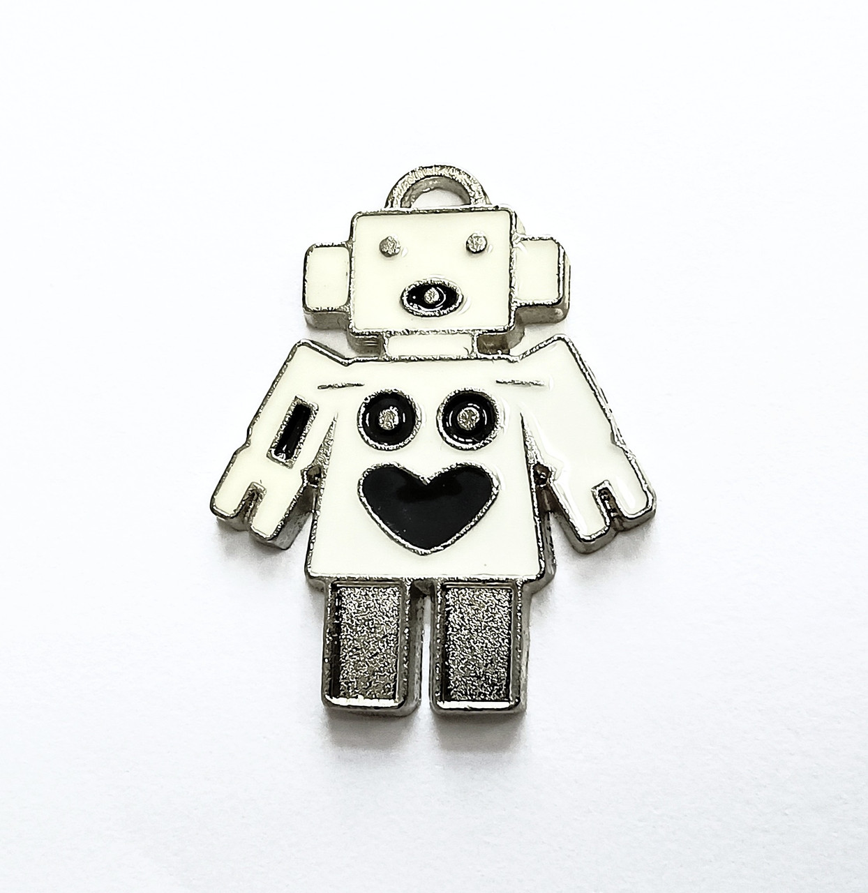 Підвіски металеві Finding Кулон робот серце Сталистий чорна і біла емаль 28 мм x 22 мм