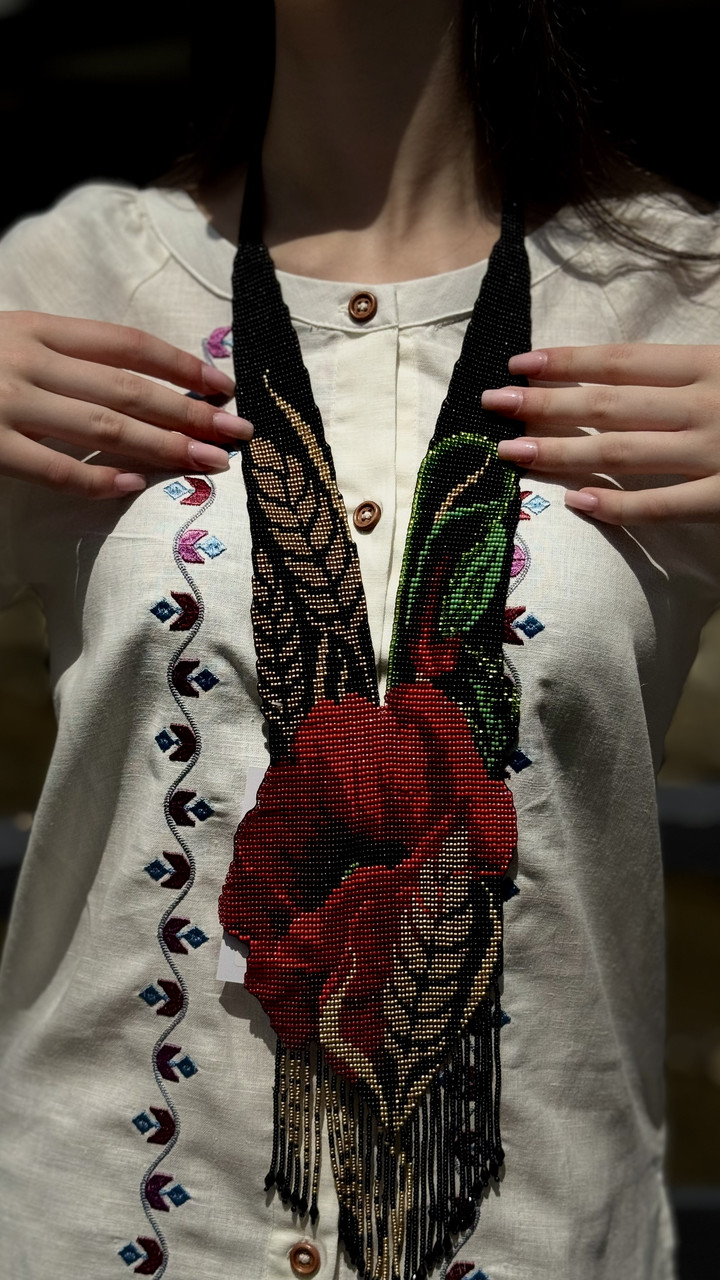 Народна прикраса Гердан намисто українське з бісеру ручної роботи 58*7см., фото 1